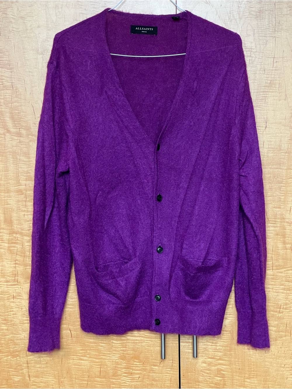 All Saints Men’s Purple V-Neck Button Cardigan
